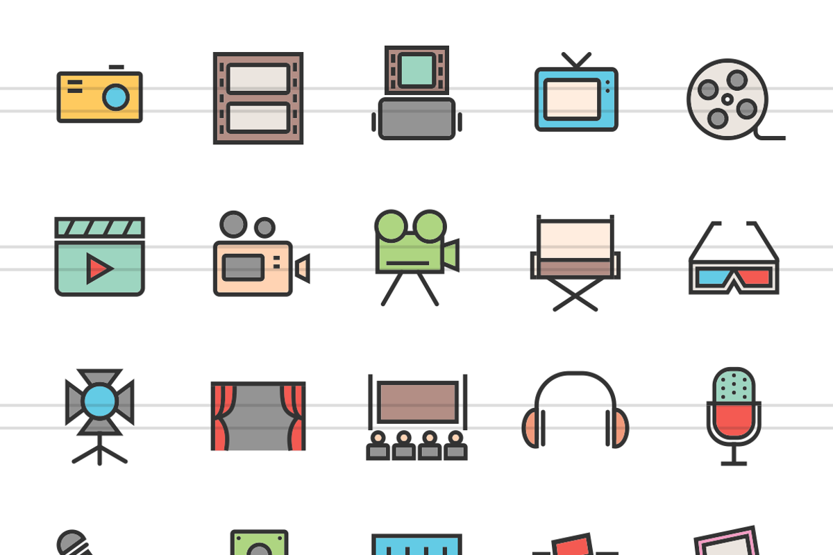 90 Music Multimedia Filled Line Icon, an Outline Icon by IconBunny