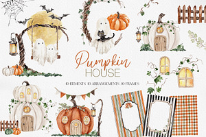 Pumpkin House Watercolor Clipart, a Decorative Illustration by Beigetime