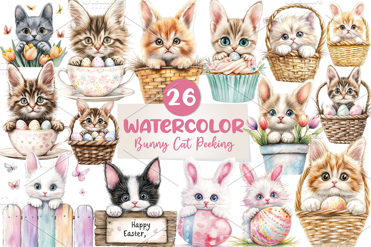 Easter Bunny Cat Peeking Sublimation, an Illustration by CreationArt (Photo 1 of 5)