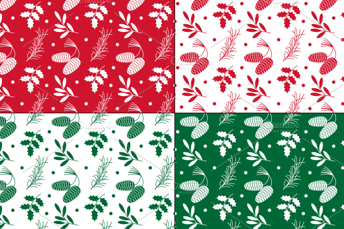 Seamless Red & Green Winter Patterns preview 3