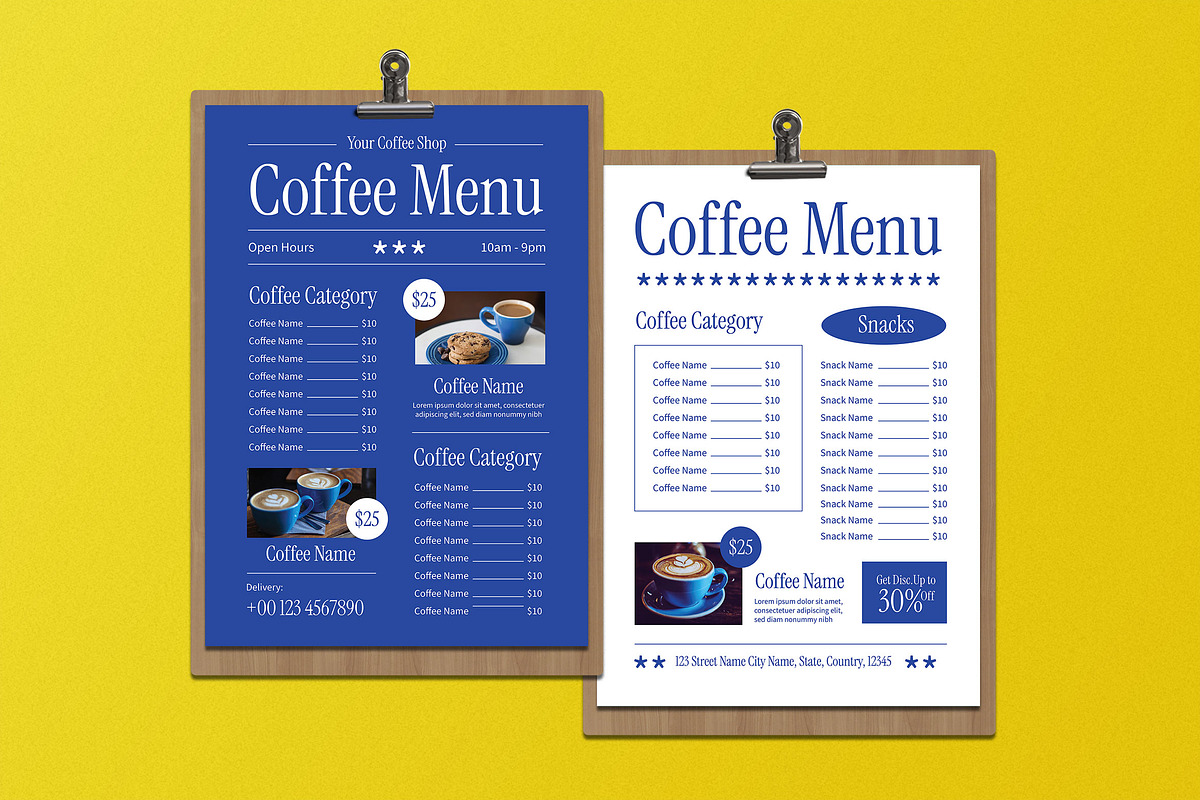 Blue Modern Coffee Shop Food Menu, a Flyer Template by Aiyari Graphic (Photo 1 of 3)