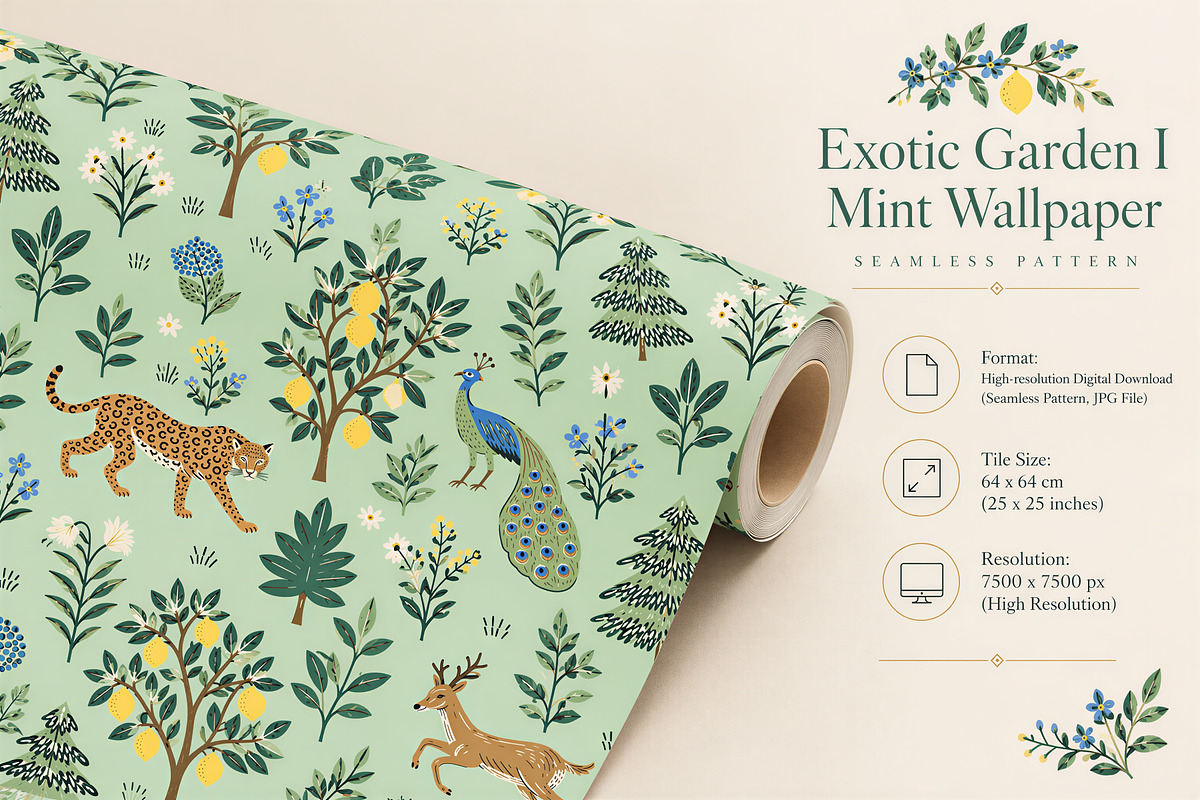 Exotic Garden I Mint Wallpaper, a Wallpaper Graphic by by creative paper (Photo 2 of 15)