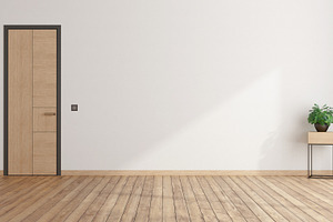 Empty room with closed door and houseplant