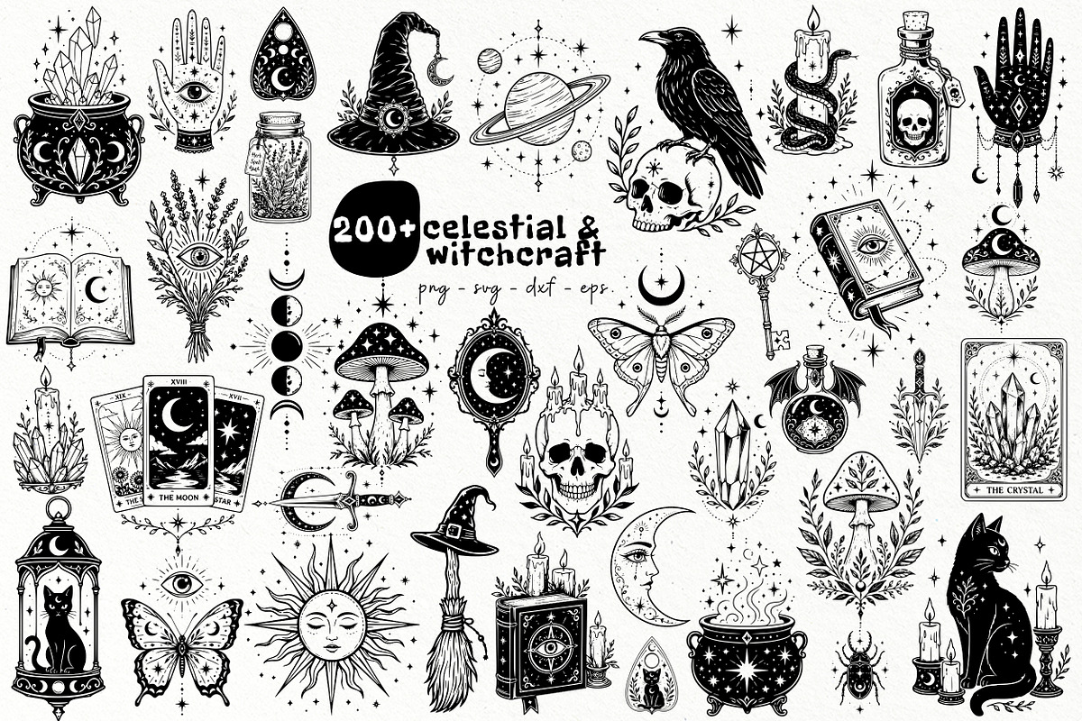 Celestial Witchcraft Line Art, a Decorative Illustration by DENIDigitalArtSudio (Photo 1 of 8)