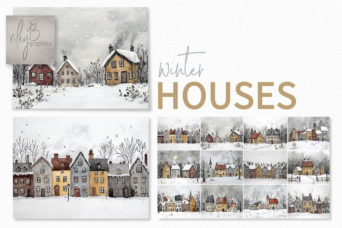 Winter Houses, a Decorative Illustration by rileyBgraphics (Photo 1 of 6)