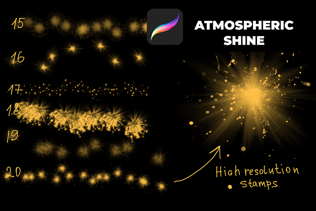 56 SHINE brushes for PROCREATE X5, a Brush Add-On by Graphics Resources (Photo 9 of 17)