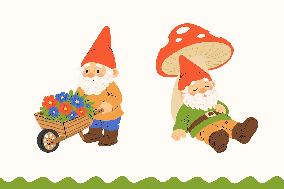 Cute Garden Gnome Collection, an Object Illustration by AnbyArt (Photo 3 of 6)