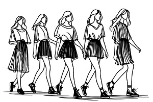 fashion girls in skirts sketch