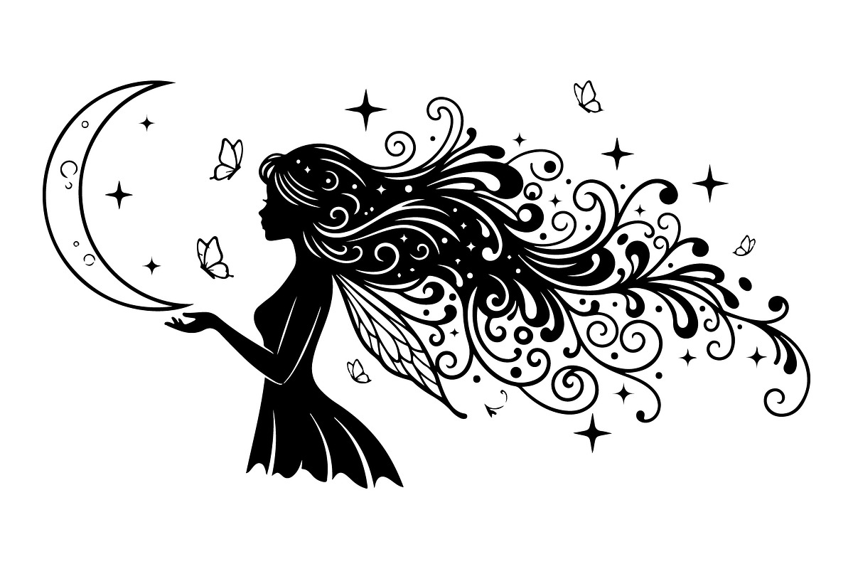 Fairy Moon Butterfly Silhouette, an Object Illustration by Gaye Art (Photo 9 of 31)