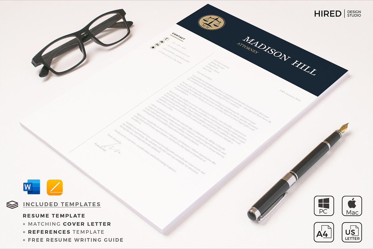 Attorney Resume template, Lawyer CV, a Resume Template by HIRED Design Studio (Photo 7 of 11)
