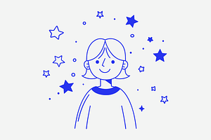 Happy Girl Surrounded by Stars, a Person Illustration by Danil Polshin