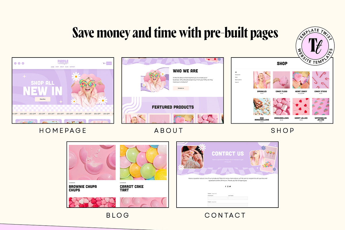 Purple Retro Squarespace Template, a Squarespace Template by Template Twist Shop (Photo 7 of 10)