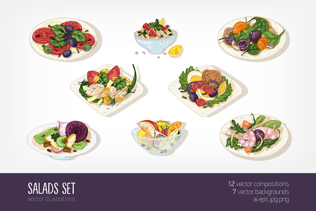 Salad set and backgrounds, a Food Illustration by Good Studio (Photo 1 of 9)