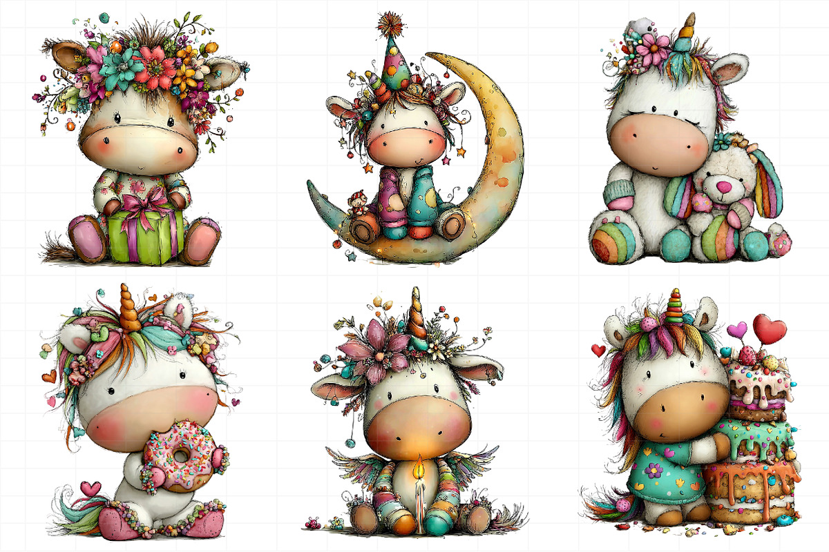 Whimsical Birthday Unicorn PNG Clipa, an Illustration by Daily.Designs (Photo 4 of 7)