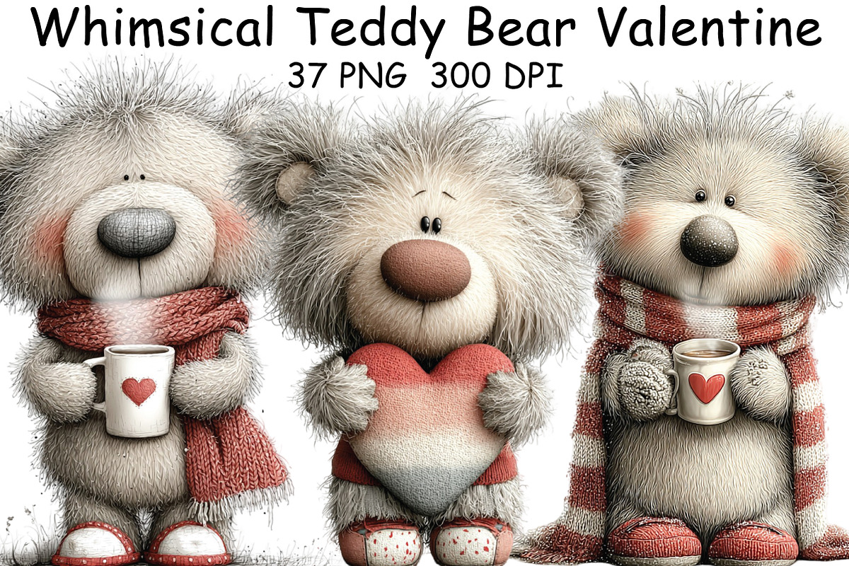 Whimsical Teddy Bear Valentine PNG, an Illustration by CraftArtStudio (Photo 1 of 6)