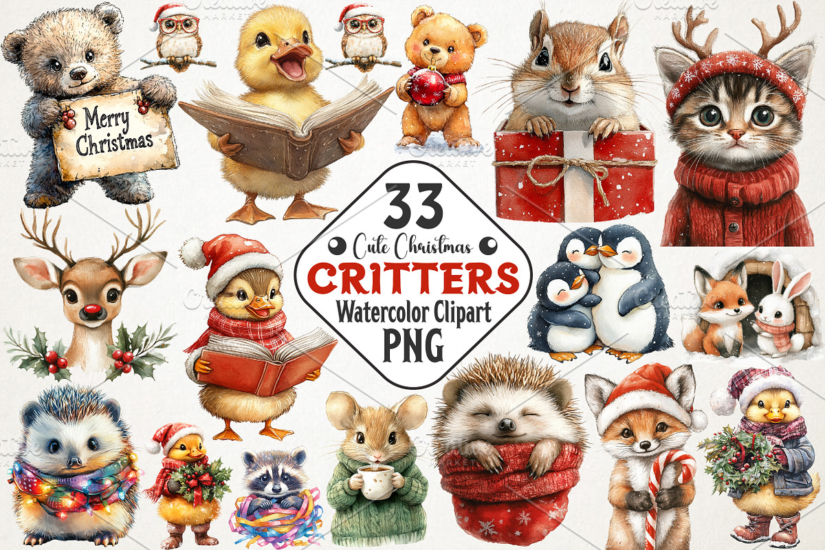 Cute Christmas Critters Clipart, an Illustration by RobertsArt (Photo 1 of 7)