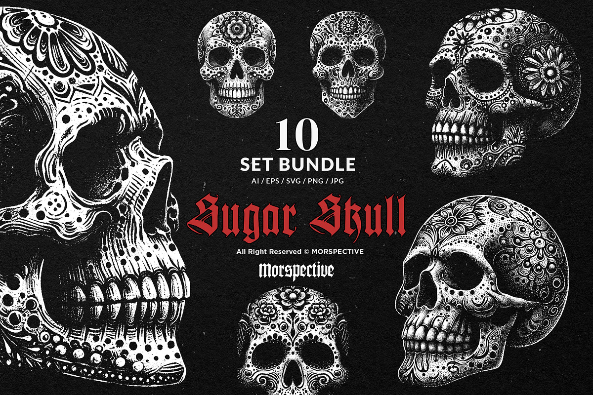 10 Bundle Dark Art Sugar Skull Death, an Illustration by Morspective (Photo 1 of 7)