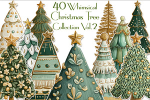Whimsical Christmas Tree Clipart V.2, a Seasonal Illustration by V Design Creator