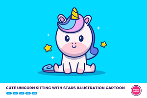 Cute Unicorn Sitting With Stars