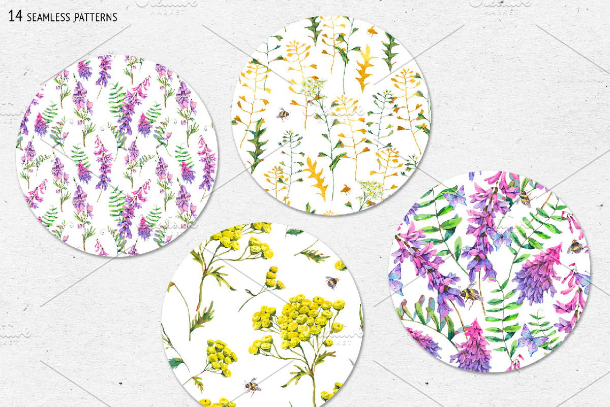 Watercolor meadow herbs&flowers, an Illustration by Depiano (Photo 15 of 19)