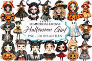 Halloween Girl Watercolor Clipart, an Illustration by designcity5 (Thumbnail 1 of 5)