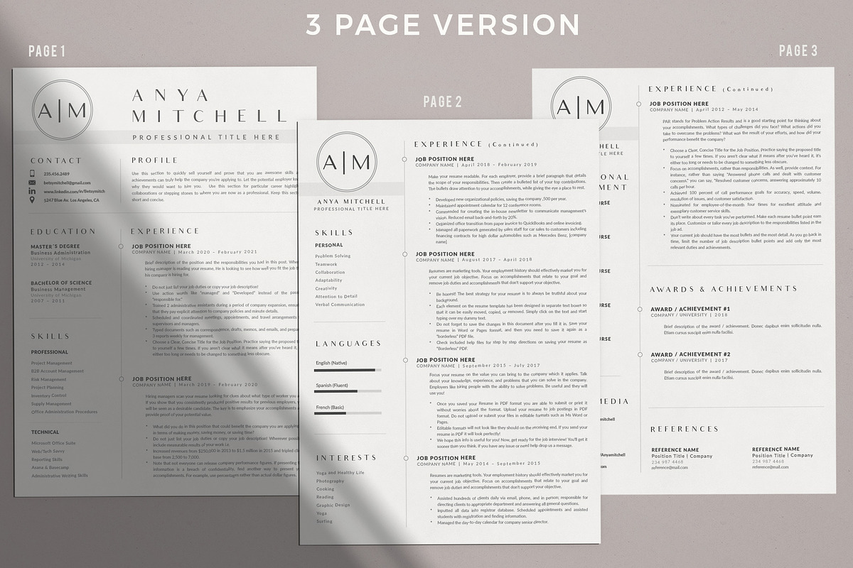 1, 2 and 3 Page Resume CV Design, a Resume Template by HIRED Design Studio (Photo 4 of 12)