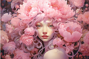 Serene Pink Garden Woman. Generate