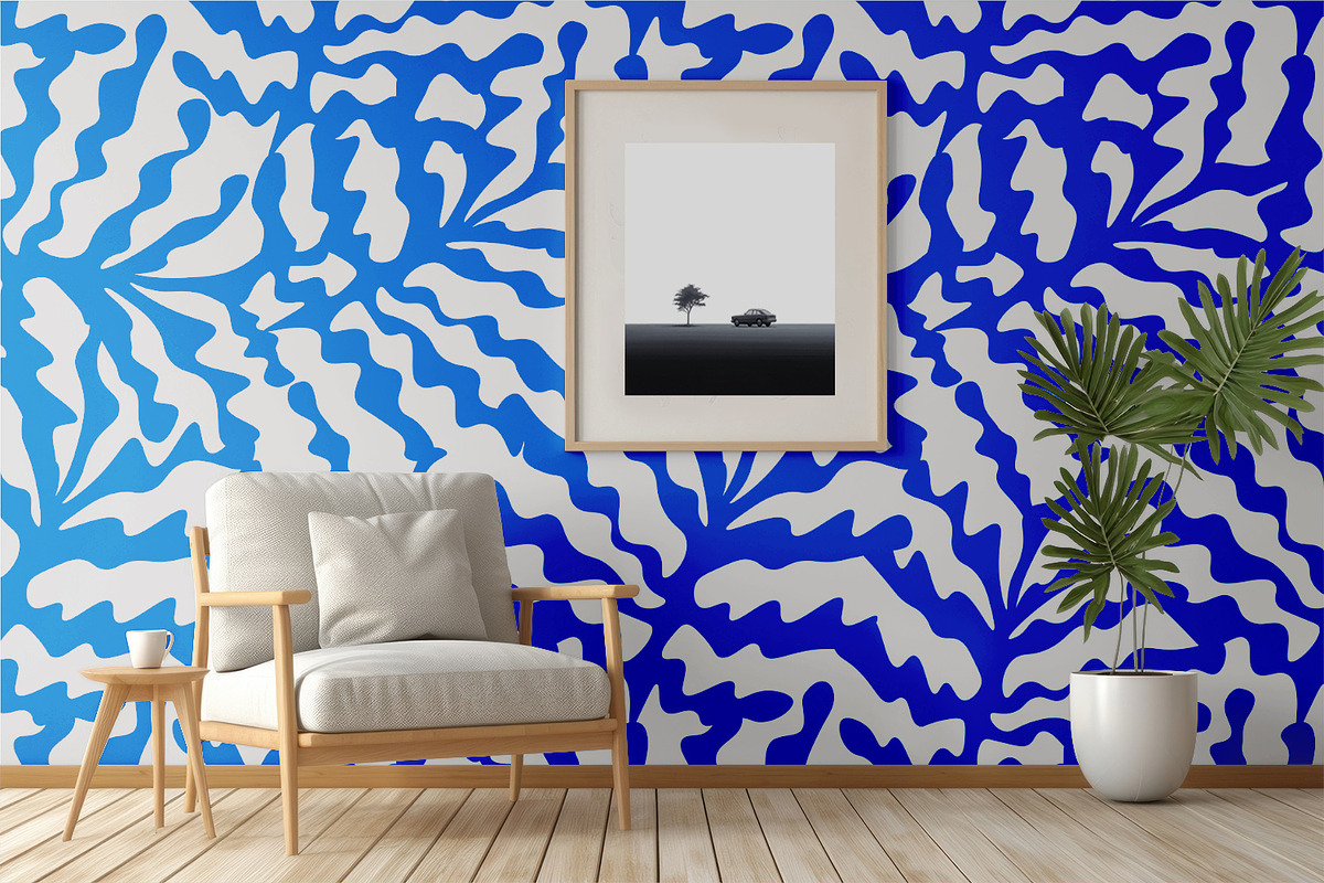 Blue Wavy Summer Leaves, a Wallpaper Graphic by MalyskaStudio (Photo 4 of 6)