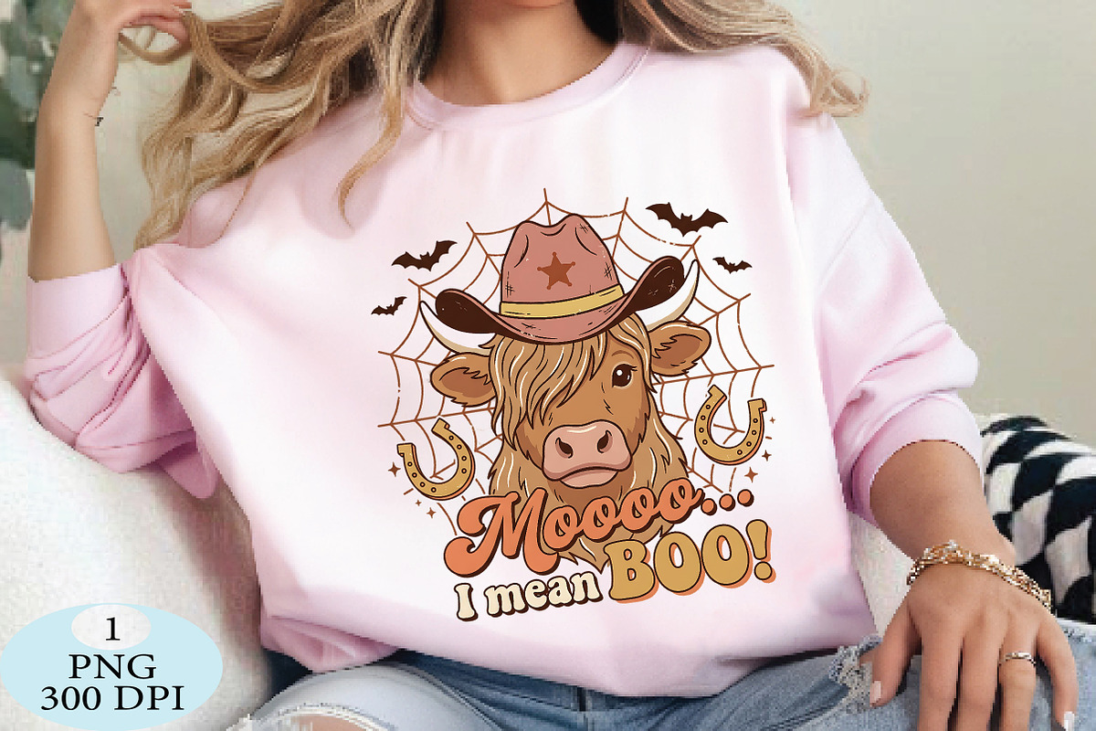 Moo I Mean Boo Highland Cow PNG, a Seasonal Illustration by Daily.Designs (Photo 3 of 5)