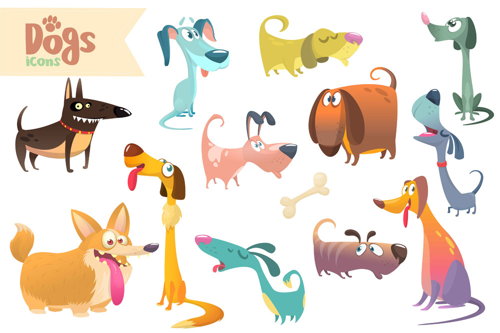 Cartoon Dogs Set. Vector Clipart, An Animal Illustration By D R A W K M A N