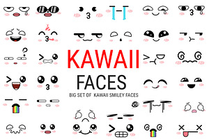 kawaii smiley face set. Cute vector, a Person Illustration by Icons