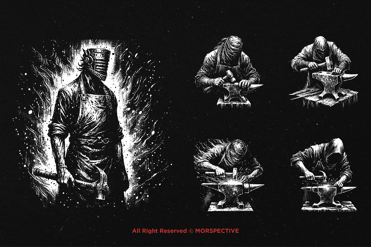 10 Bundle Dark Art Black Smith Skull, an Illustration by Morspective (Photo 5 of 7)