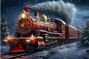 Vintage Christmas red train, an Object Illustration by Ylivdesign