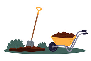Garden wheelbarrow loaded with soil, an Object Illustration by Vectorbuum