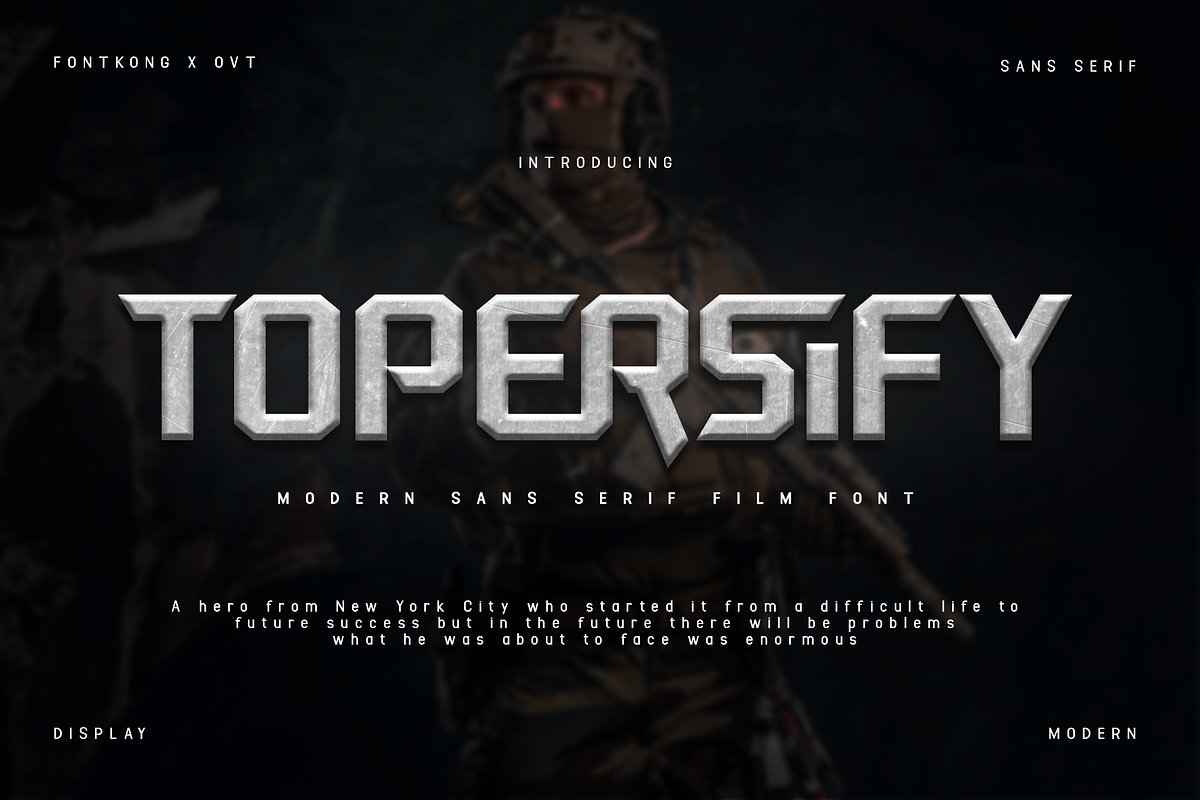 Topersify - Modern Sans Serif Film, a Sans Serif Font by overlaytemplates (Photo 1 of 6)