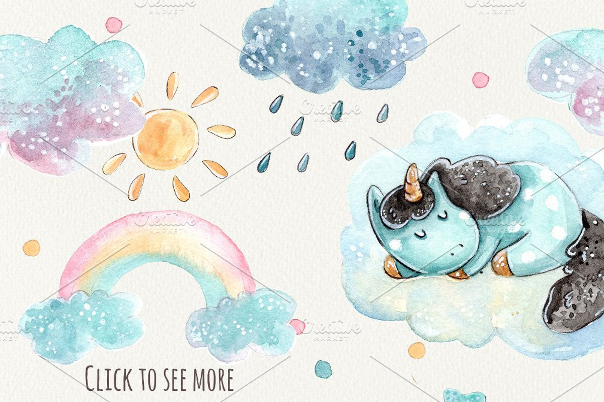 Azure Unicorns set +6 patterns, a Decorative Illustration by Kristina Crocus (Photo 2 of 4)