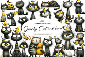 Quirky Cat and bird Clip-Art, an Illustration by CreationArt
