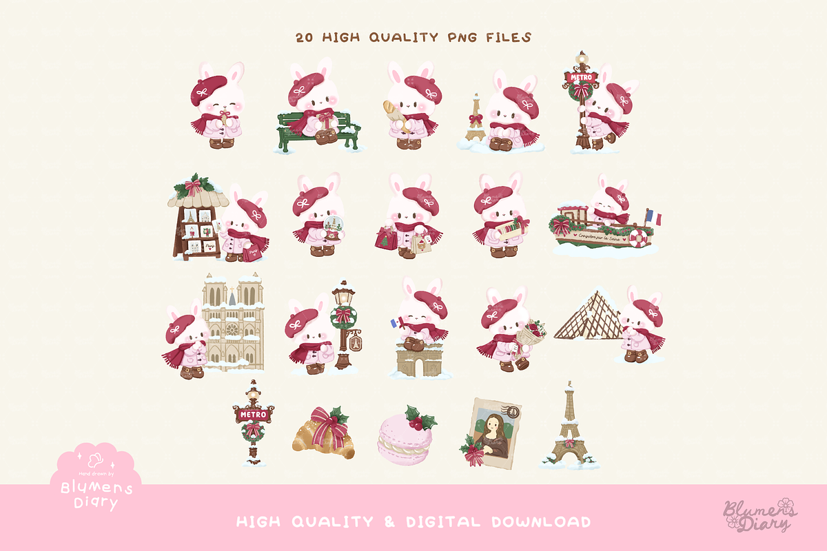 French Paris Christmas Bunny Clipart, an Animal Illustration by Blumensdiary (Photo 2 of 6)