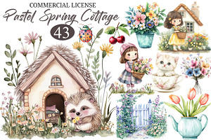 Pastel Spring Cottage Clipart, an Illustration by designcity5