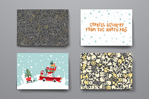 Set Of Cards In Christmas Style