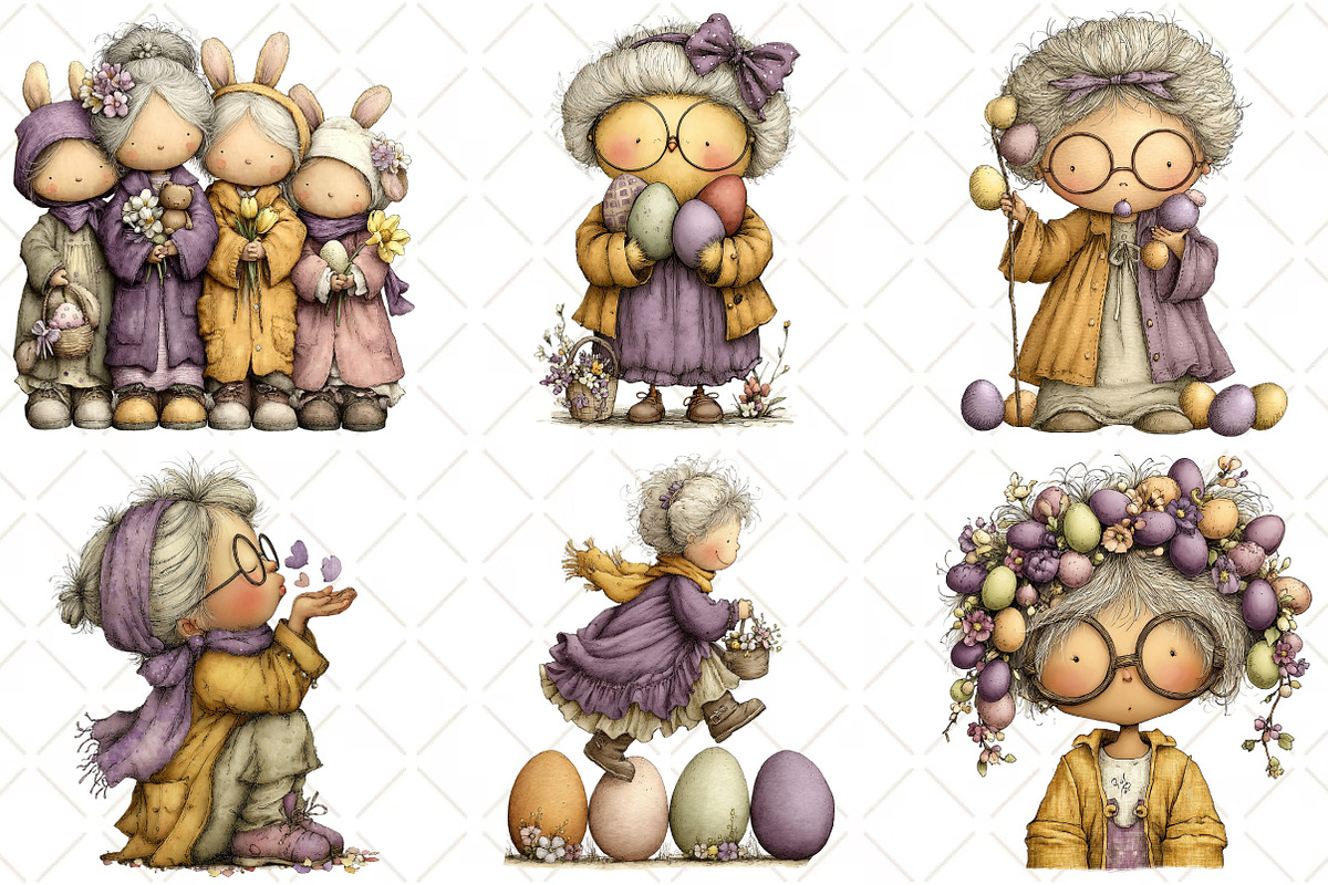 Whimsical Easter Old Lady Clipart, an Illustration by Black Bird Studio (Photo 3 of 6)