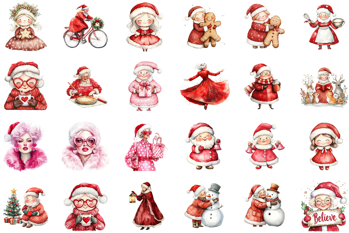Sweet Cute Christmas Mrs Santa Claus, an Illustration by Sublimation Artist (Photo 2 of 6)