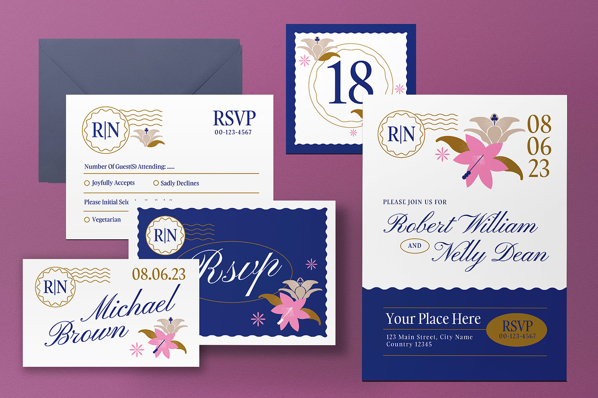 Blue Modern Wedding Invitation Set, an Invitation Template by graphicook (Photo 3 of 3)