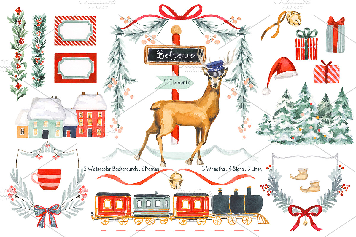 Watercolor Christmas Card Clipart, a Background Graphic by RhianAwni (Photo 1 of 10)