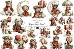 Flying bear clipart Sage green, an Illustration by DreamCafeArt