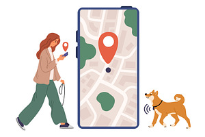 Girl using GPS tracker is looking, an Animal Illustration by Vectorbuum