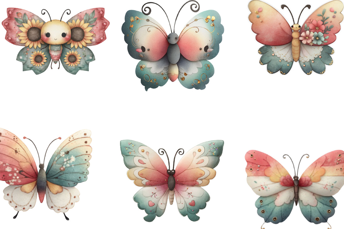 Whimsical Butterfly Clipart, an Illustration by Designking (Photo 4 of 5)