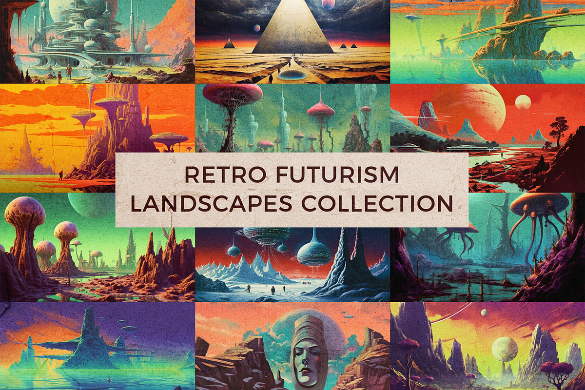 Retro Futurism Landscapes Collection, a Decorative Illustration by Fox's Monday (Photo 1 of 7)
