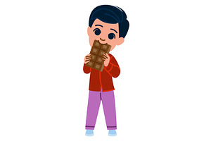 Happy child eating a big chocolate, a Food Illustration by pikepicture