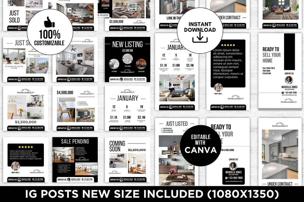 Real Estate Instagram Posts Canva, a Social Media Template by CreativeVinesStore (Photo 5 of 14)